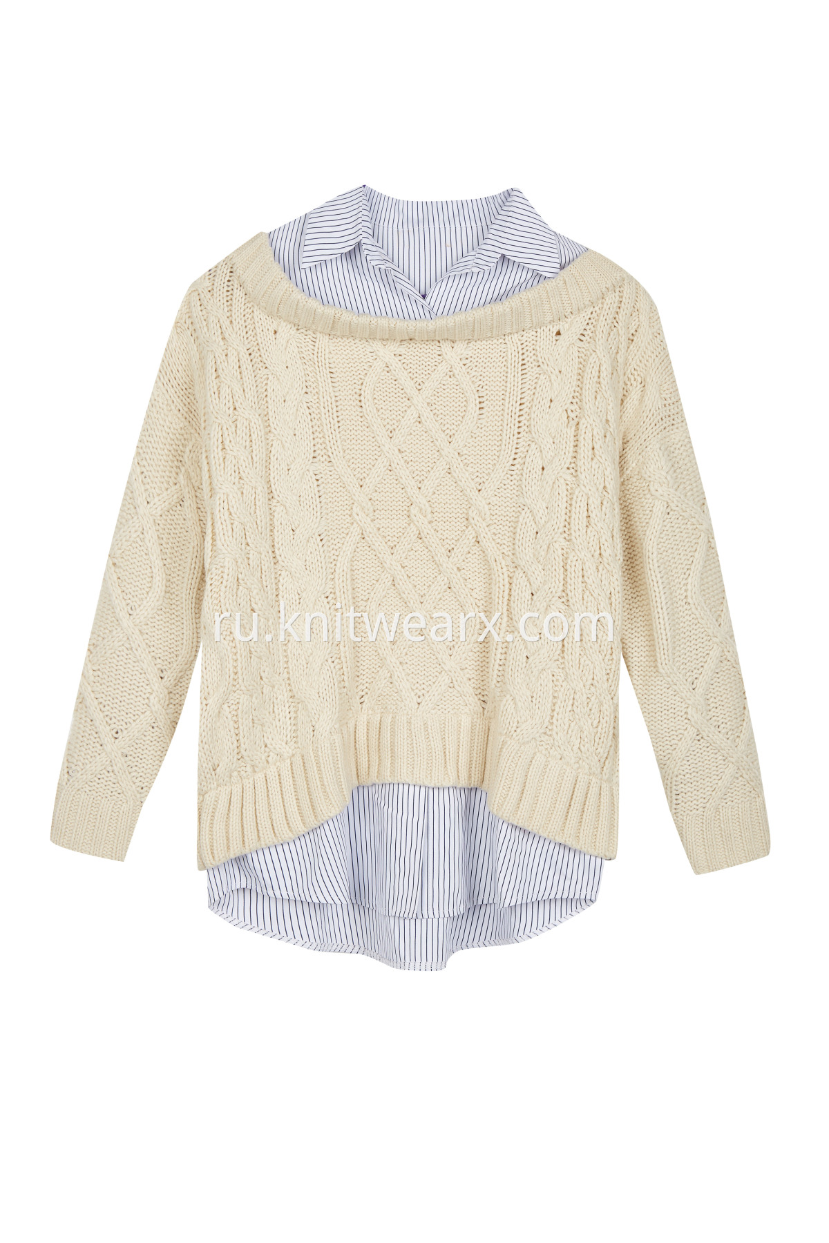 Women's Knit and Woven Casual Shirt Collar Cable Knitwear